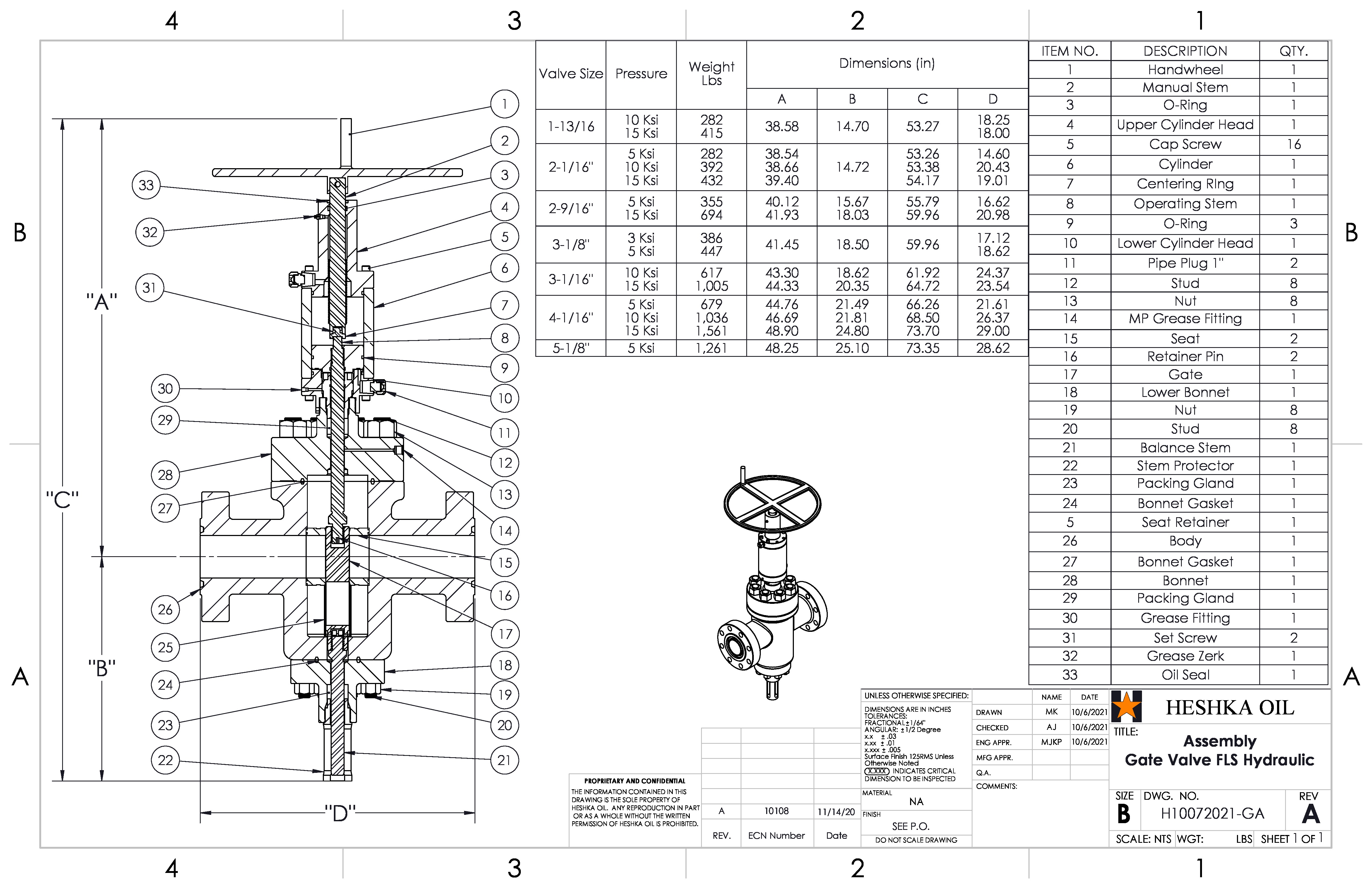 GA FLS Gate Valve Hydraulic Assembly