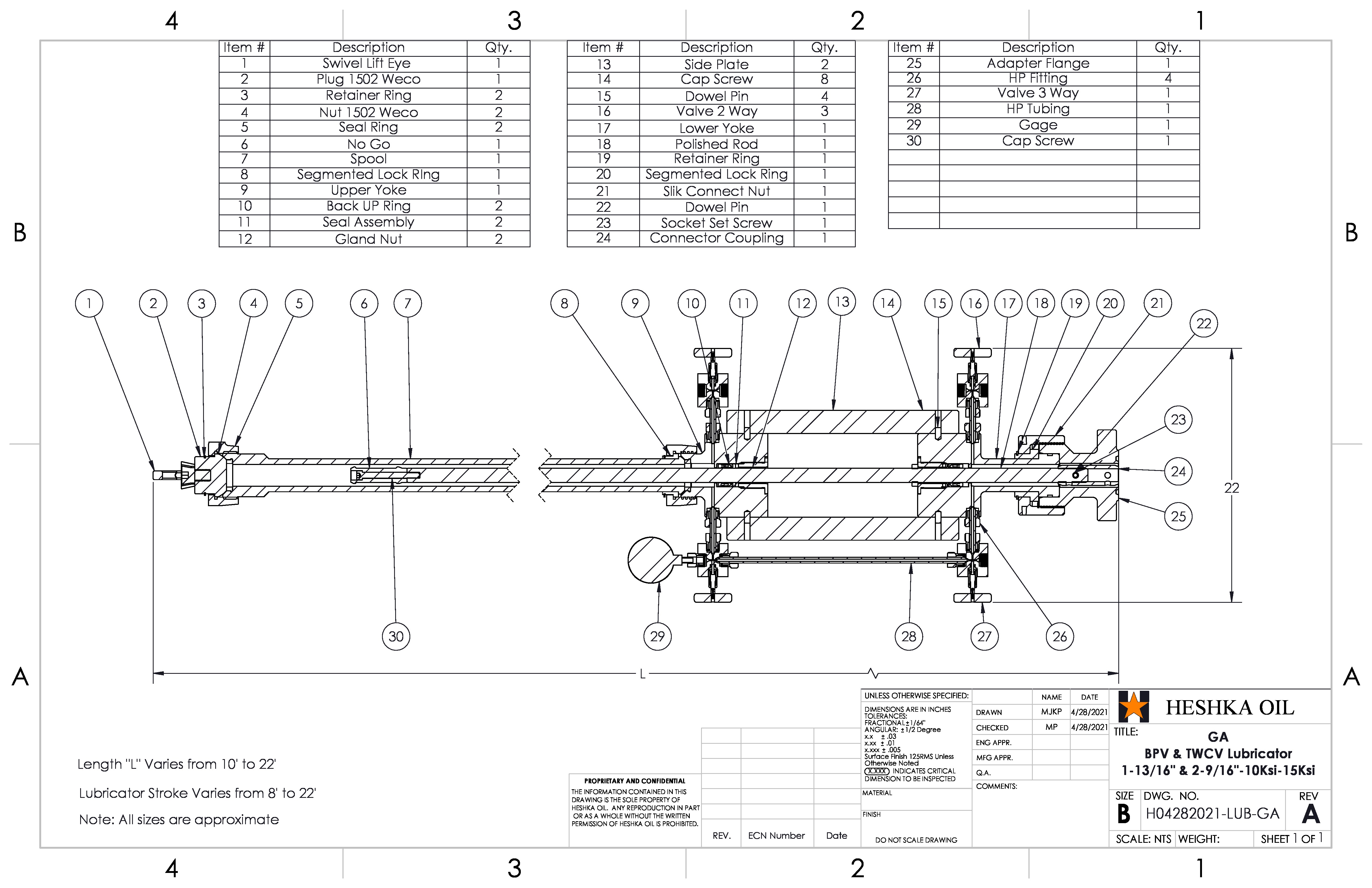 GA 10K BPV and TWCV Lubricator with Heshka Slik Connect